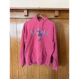 ComfortWash Kansas Jayhawks Mascot Hoodie Pink M/M Pullover Sweatshirt